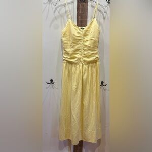 Addison Ruched Yellow Midi Adjustable Strap Dress